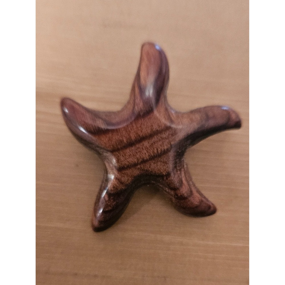 Wooden Starfish Figurine‎ Carved Wood Nautical Brooch Pin